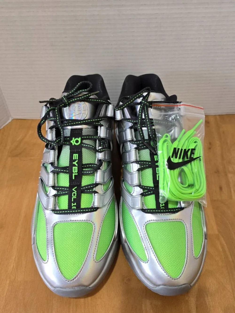 Nike KD 18 EYBL Rocket Power Metallic Silver Green Strike IF2519-001 Men's Sz 13